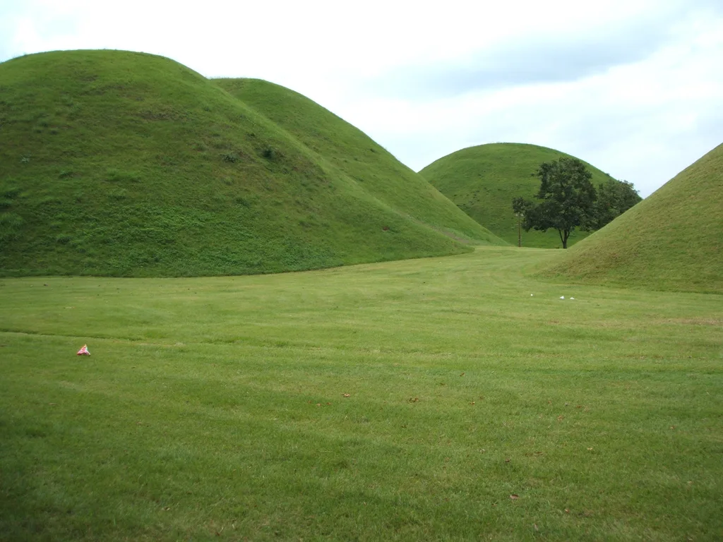 The grass-covered royal burial mounds of Gyeongju, capital of the Silla kingdom.