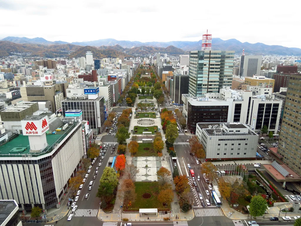 Odori Park, the tree-lined boulevard running through the centre of Sapporo.