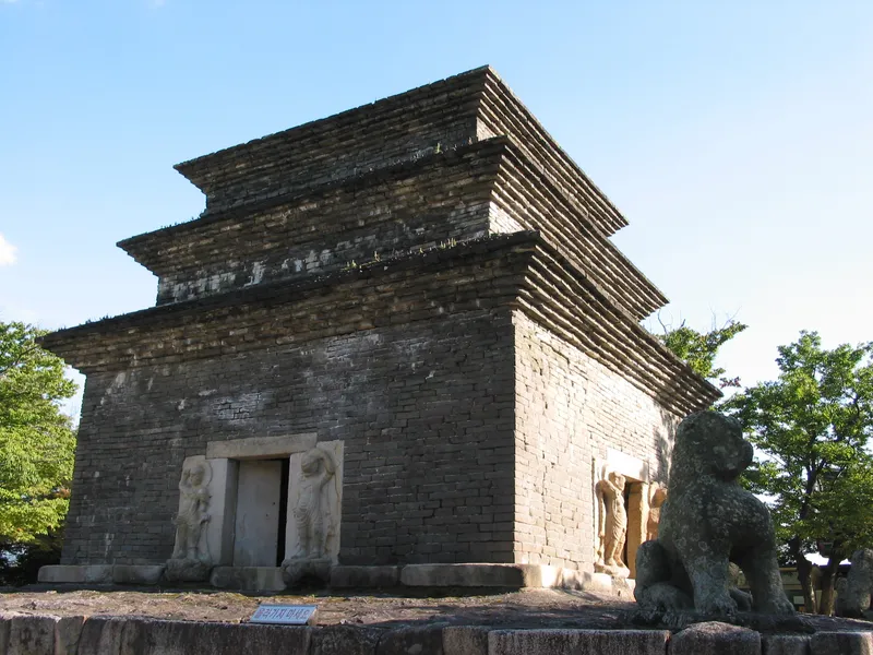 The brick-imitating stone pagoda of Bunhwangsa in Gyeongju.