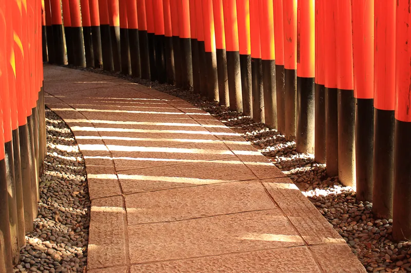 The tunnel of vermilion torii gates winding up Inariyama at Fushimi Inari Taisha.