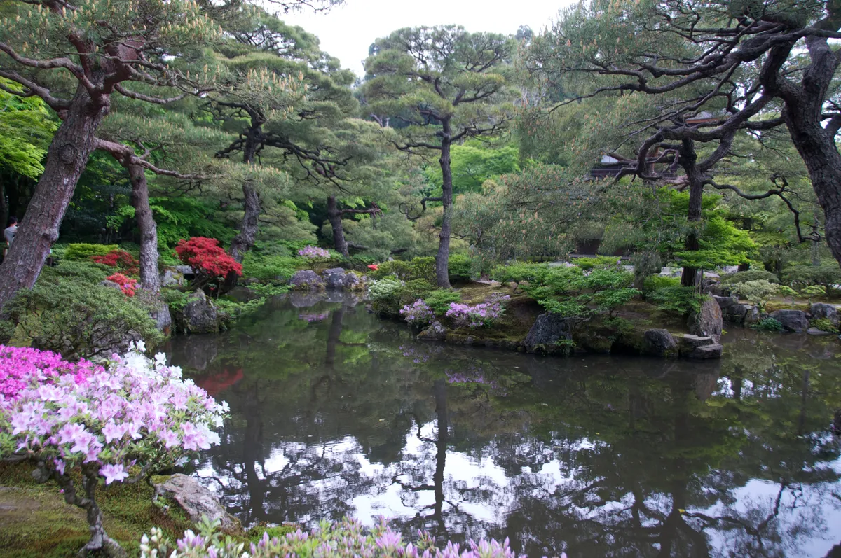 The Kannon Hall at Ginkaku-ji above its garden.