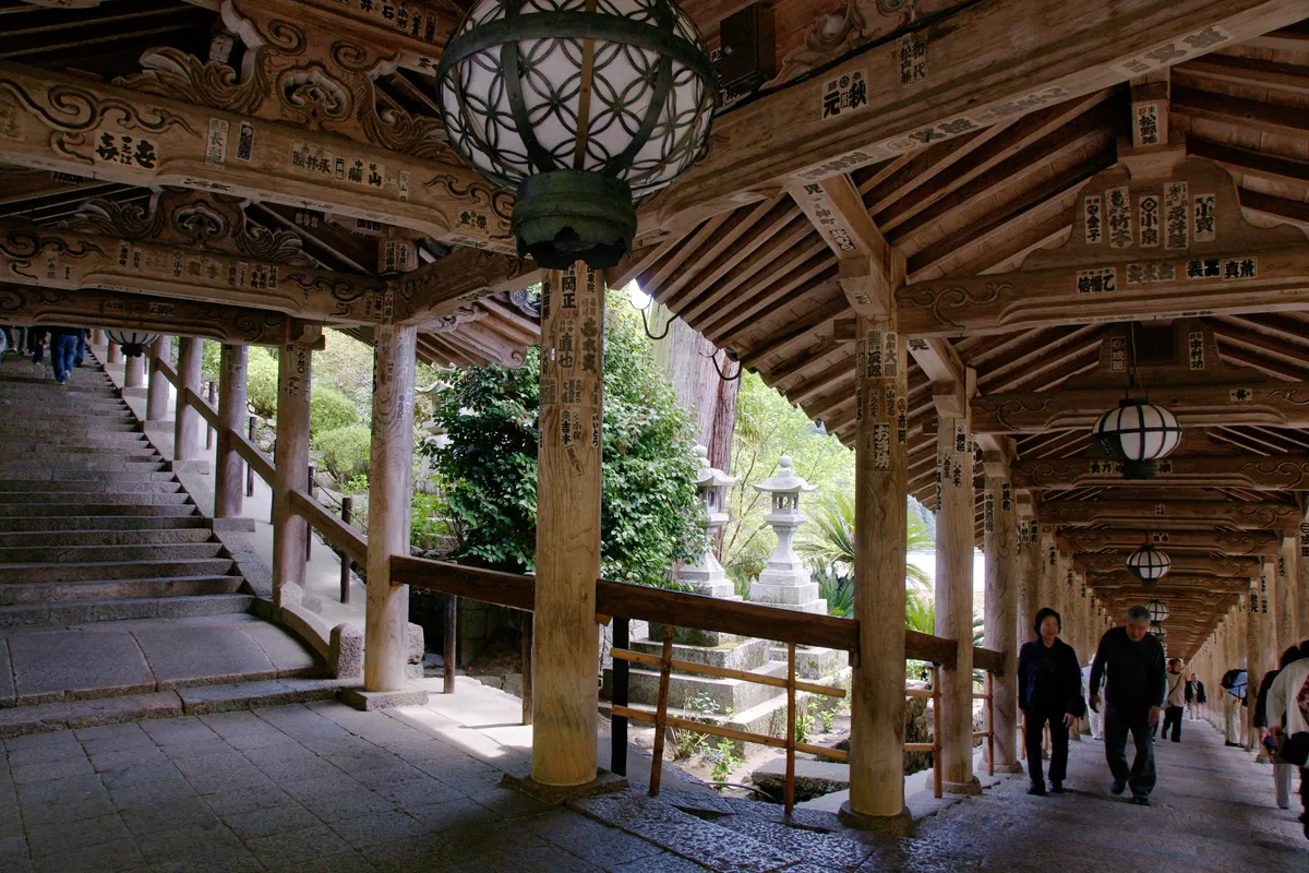 The hall of Hase-dera above the hillside in Sakurai.