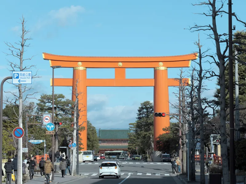 The great torii of Heian Jingu standing over the Okazaki approach.