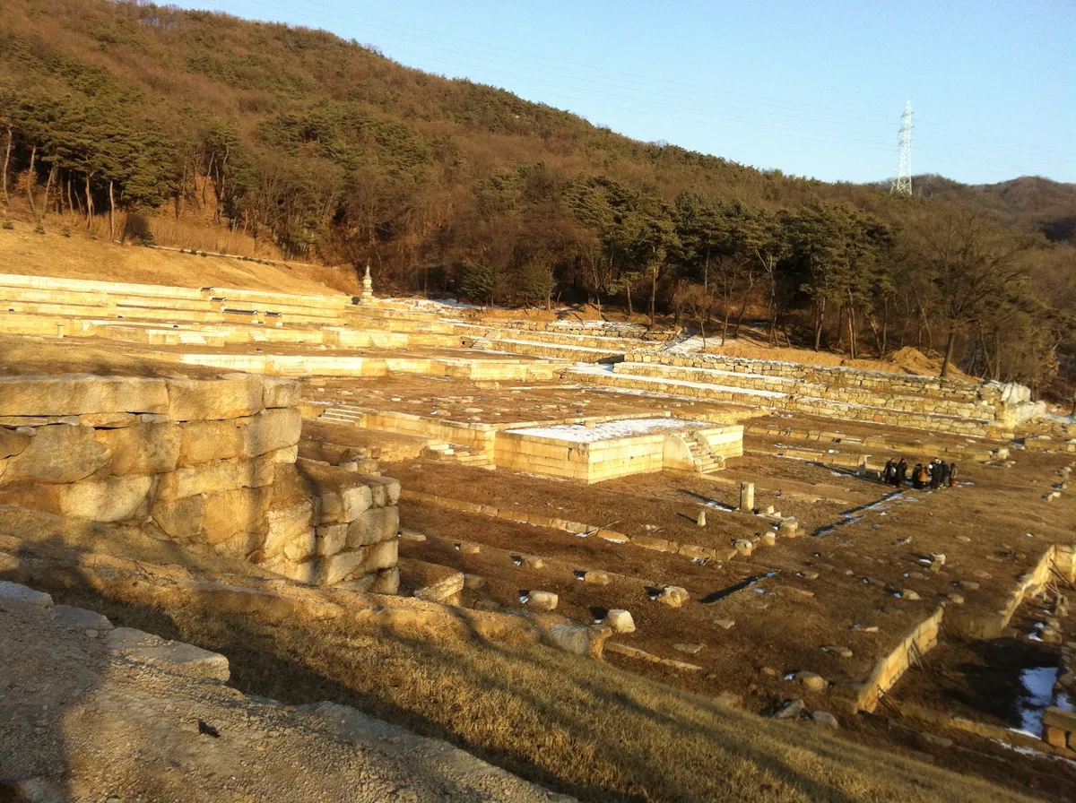 The excavated foundations of the Hoeamsa temple site in Yangju.