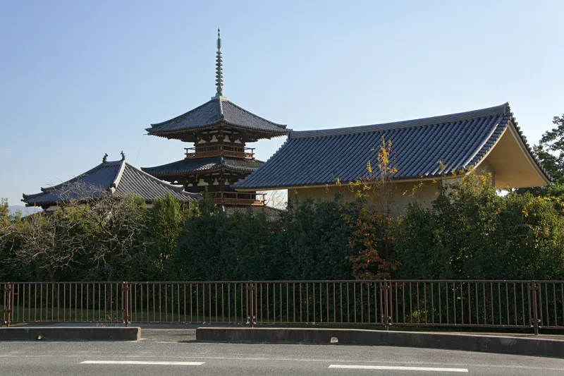 The three-storey pagoda of Hoki-ji in Ikaruga.