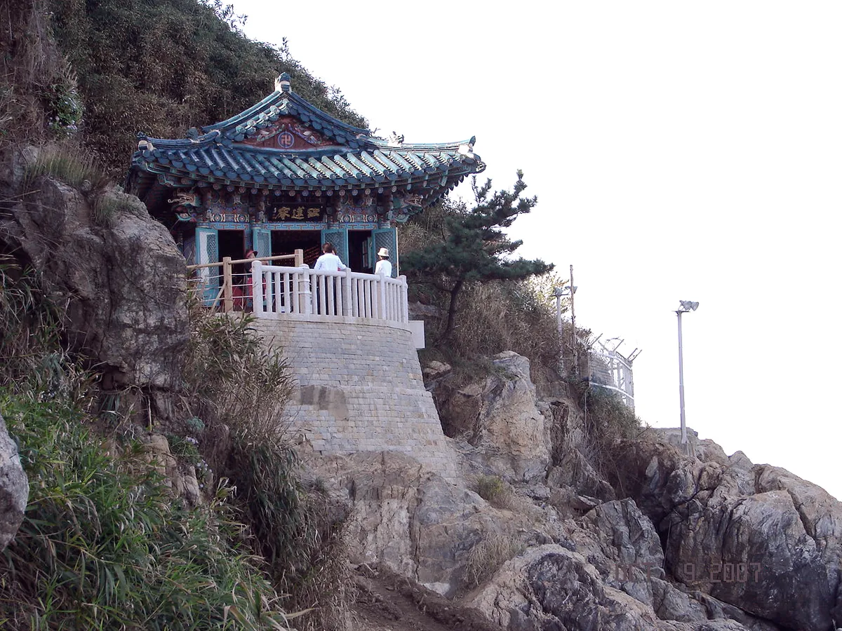 The hermitage of Hongryeonam standing on the rocks above the sea at Naksansa.