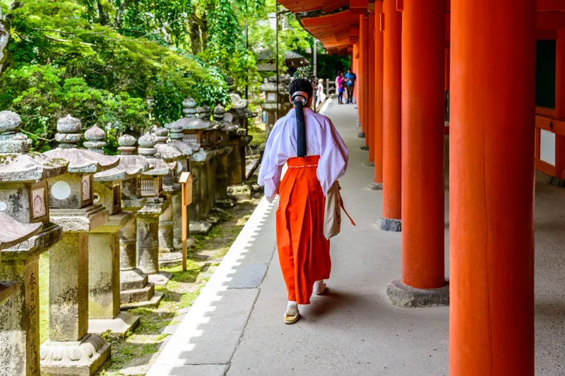 Lanterns along a corridor at Kasuga Taisha.