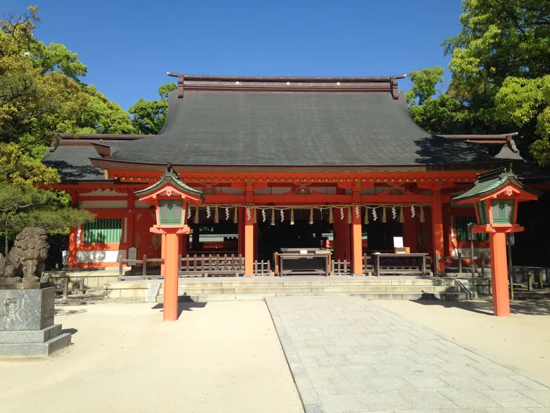 The worship hall of Sumiyoshi Shrine in Hakata.