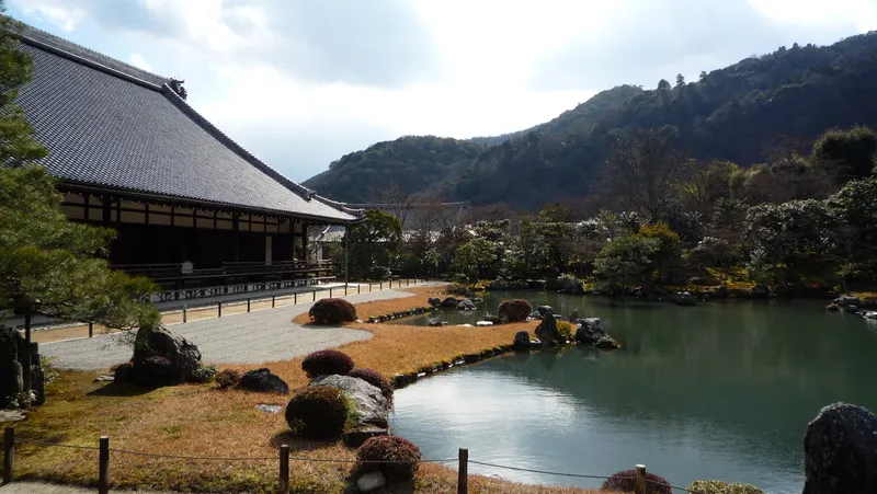 The halls of Tenryu-ji looking across the Sogenchi garden at Arashiyama.