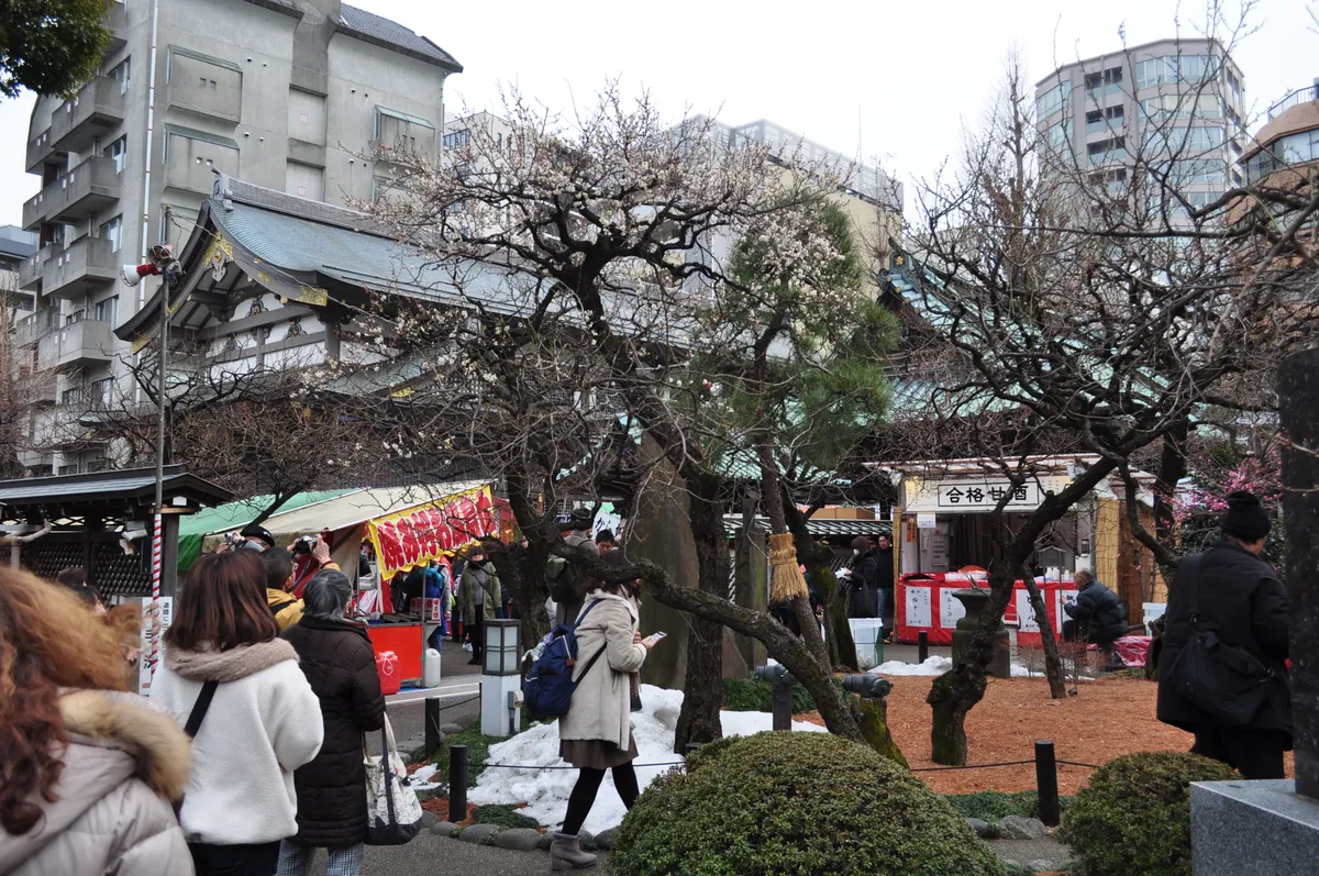 The cypress hall of Yushima Tenmangu seen across the shrine courtyard